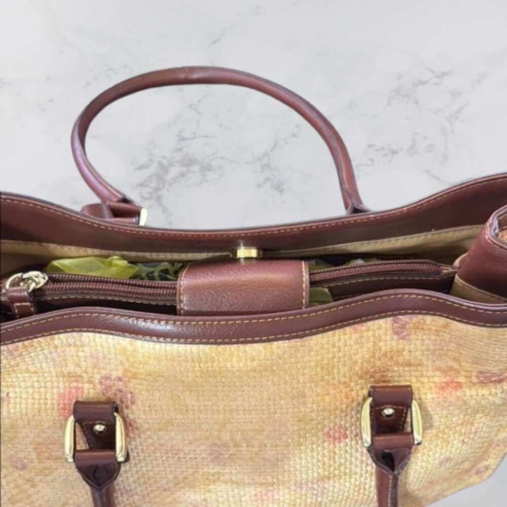 Etienne Aigner Straw Handbag Purse Pink Flowers - Picture 5 of 9